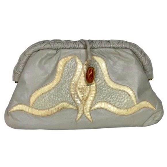 Vintage Grey Real Leather Clutch Bag Boho Eighties Hippie Sexy Party Club - Picture 1 of 5